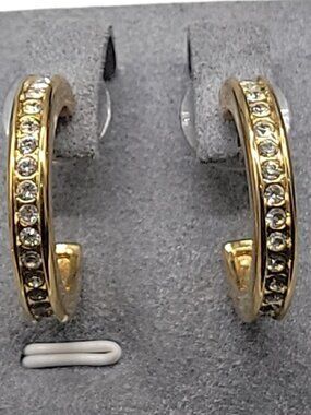 Vintage Nolan Miller Glamour Collection Crystal Hoop Earrings Gold Plated China